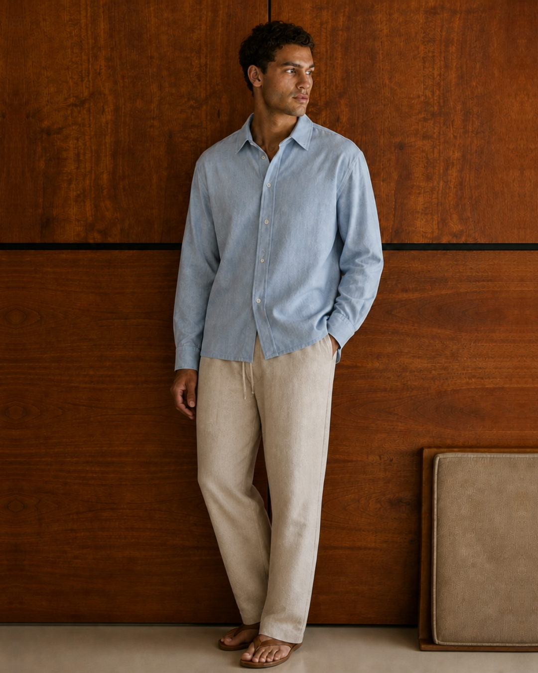 Rome Linen Set Blue/Beige